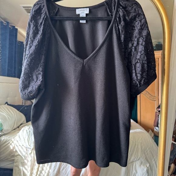Plus Carmen lace puff sleeve top 1x - Picture 1 of 6